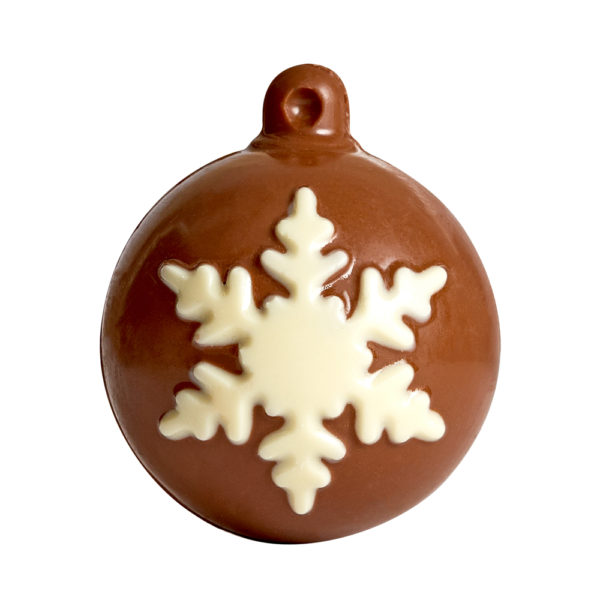 Čokoladna kugla sa motivom pahuljice od bele čokolade