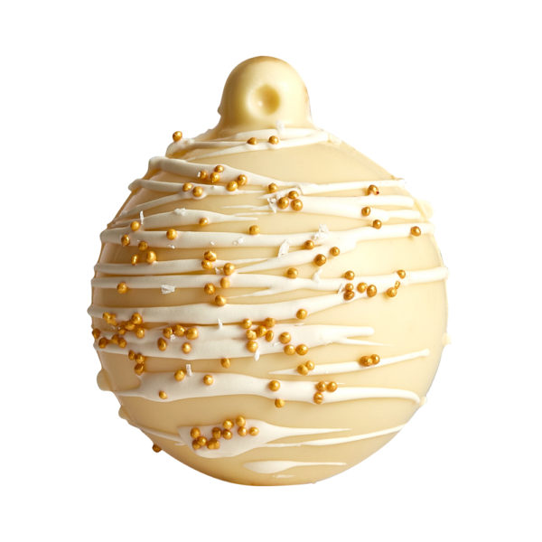 Kugla od bele čokolade sa zlatnim dekorativnim kuglicama